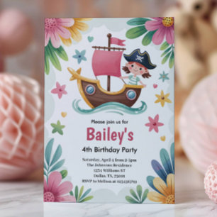 Invitation Fête d'anniversaire pirate pour filles de 4 ans Wa