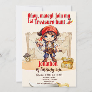 Invitation Fête d'anniversaire pirate pour garçons de 1 an