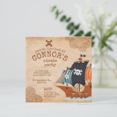 Invitation Fête d'anniversaire pirate rustique avec vieux bat (Debout devant)
