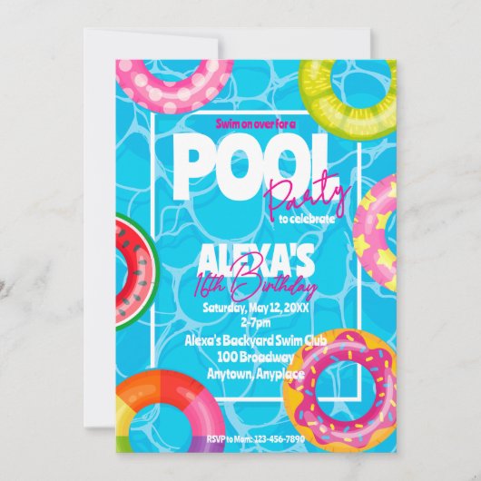 Invitation Fête d'anniversaire piscine (Devant)