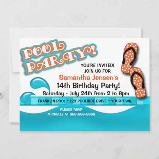 Invitation Fête d'anniversaire Piscine (Devant)