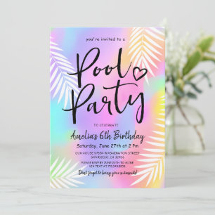 Invitation Fête d'anniversaire Piscine Arc-en-ciel Pastel