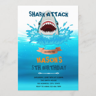 Invitation fête d'anniversaire piscine attaque de requin