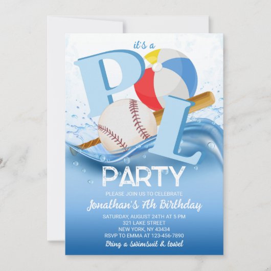 Invitation Fête d'anniversaire piscine avec des ballons de ba (Devant)