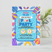 Invitation Fête d'anniversaire piscine baseball (Debout devant)
