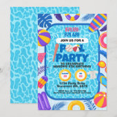 Invitation Fête d'anniversaire piscine baseball (Devant / Derrière)