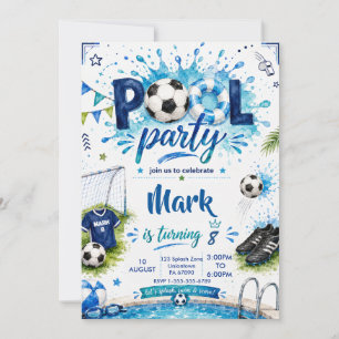 Invitation Fête d'anniversaire Piscine Concours de Football