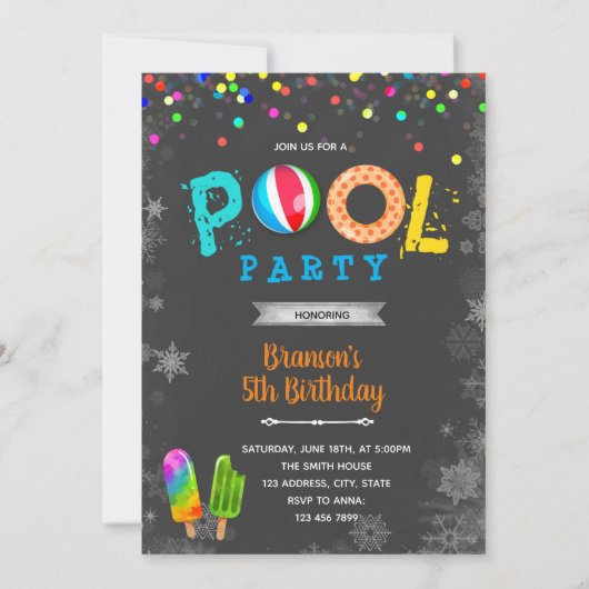 Invitation fête d'anniversaire piscine d'hiver (Devant)