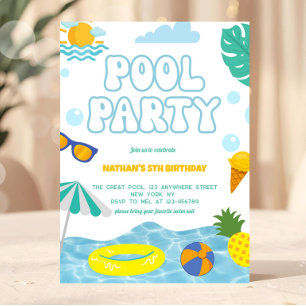 Invitation Fête d'anniversaire piscine été fun pour les enfan