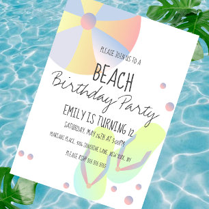 Invitation Fête d'anniversaire Piscine Plage Pastel