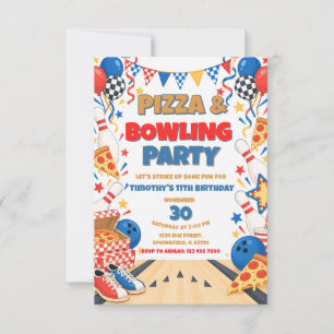 Invitation Fête d'anniversaire Pizza & Bowling Garçon qui fêt