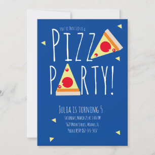 Invitation Fête d'anniversaire Pizza en Gras Restaurant Bleu