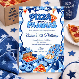 Invitation Fête d'anniversaire Pizza et Pyjamas des Garçons B