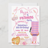 Invitation Fête d'anniversaire Pizza et Pyjamas Fille Afro av (Devant)