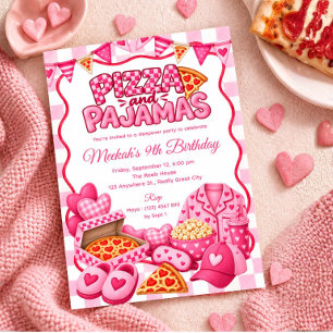 Invitation Fête d'anniversaire Pizza et Pyjamas pour filles r
