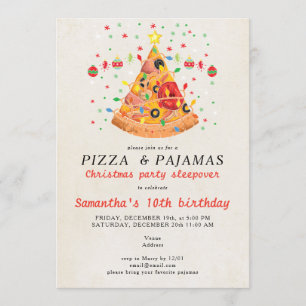 Invitation Fête d'anniversaire Pizza & Pyjamas Noël
