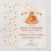 Invitation Fête d'anniversaire Pizza & Pyjamas Noël (Devant / Derrière)