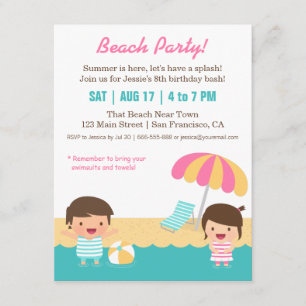 Invitation Fête d'anniversaire plage amusante pour les enfant