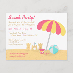 Invitation Fête d'anniversaire plage châteaux de sable amusan