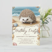 Invitation fête d'anniversaire plage et hérisson (Debout devant)