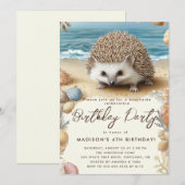 Invitation fête d'anniversaire plage et hérisson (Devant / Derrière)