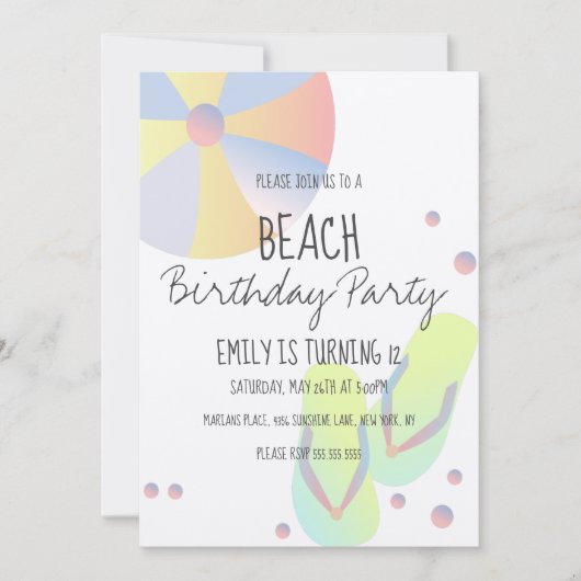 Invitation Fête d'anniversaire plage Piscine Tongs Sable (Devant)