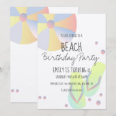 Invitation Fête d'anniversaire plage Piscine Tongs Sable (Devant / Derrière)