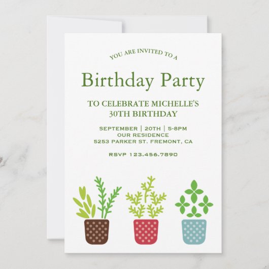 Invitation Fête d'Anniversaire Plante à pots moderne (Devant)
