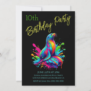 Invitation Fête d'anniversaire - Plongeon coloré du lion de m