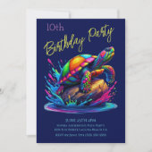 Invitation Fête d'anniversaire - Plongeon Tortue Coloré (Devant)
