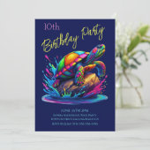Invitation Fête d'anniversaire - Plongeon Tortue Coloré (Debout devant)
