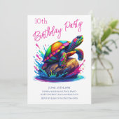 Invitation Fête d'anniversaire - Plongeon Tortue Coloré (Debout devant)