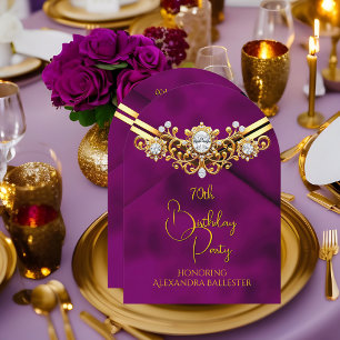 Invitation Fête d'anniversaire Plum Velours synthétique Or Di