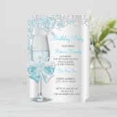 Invitation Fête d'anniversaire Plutôt Turquoise Blue Rose Cha (Debout devant)