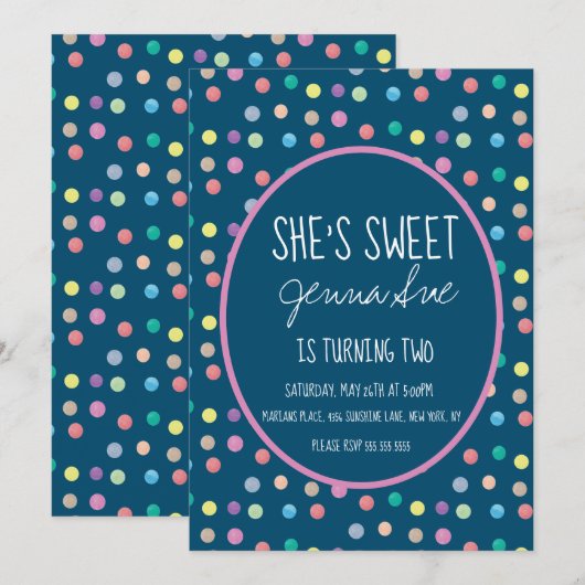 Invitation Fête d'anniversaire points d'aquarelle rose (Devant / Derrière)