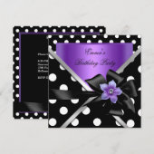 Invitation Fête d'anniversaire points noirs violets (Devant / Derrière)