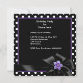 Invitation Fête d'anniversaire points noirs violets (Dos)