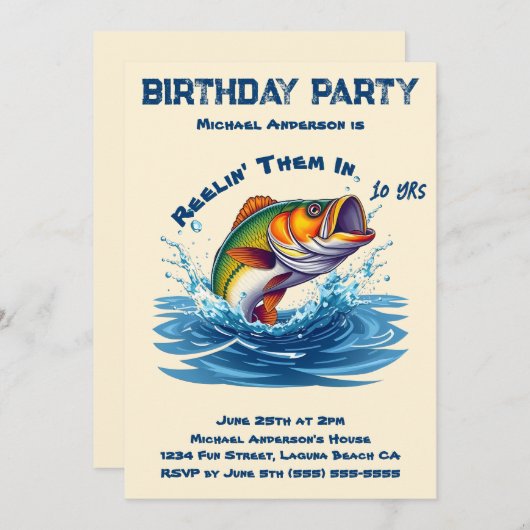 Invitation Fête d'anniversaire-Poisson (Devant / Derrière)