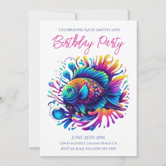 Invitation Fête d'anniversaire - Poisson coloré (Devant)
