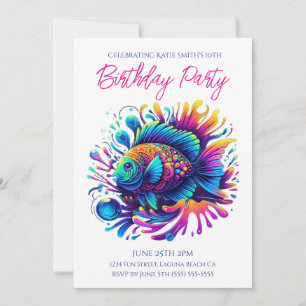 Invitation Fête d'anniversaire - Poisson coloré