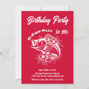 Invitation Fête d'anniversaire-Poisson Hawaïen Cerisier Rouge