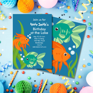 Invitation Fête d'anniversaire poissonneuse au bord du lac