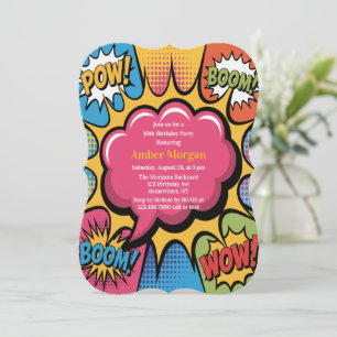 Invitation Fête d'anniversaire Pop Art colorée pour filles