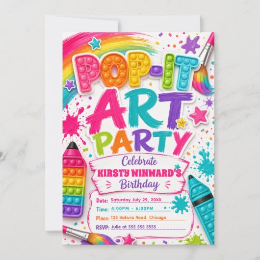 Invitation Fête d'anniversaire Pop-It Art (Devant)