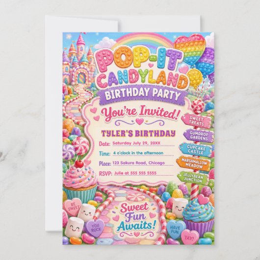 Invitation Fête d'anniversaire Pop-It Candyland (Devant)