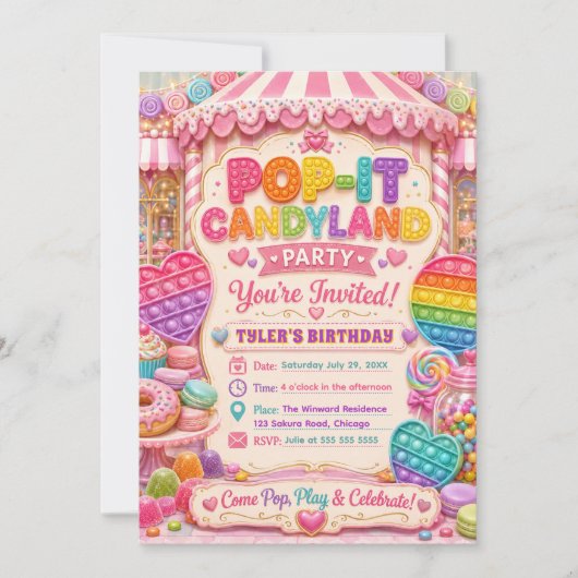 Invitation Fête d'anniversaire Pop-It Candyland (Devant)