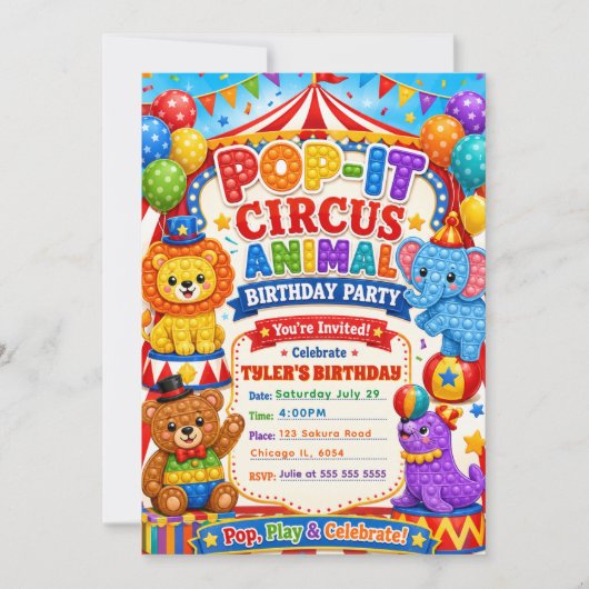 Invitation Fête d'anniversaire Pop It Cirque (Devant)