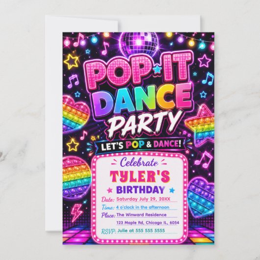 Invitation Fête d'anniversaire Pop It Dance (Devant)