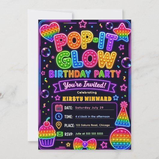 Invitation Fête d'anniversaire Pop It Glow (Devant)