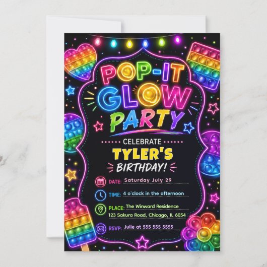 Invitation Fête d'anniversaire Pop It Glow (Devant)